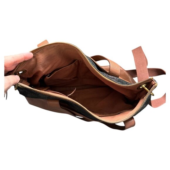 Fossil Keely Tote Leather Large Handbag Cognac Brown Black Shoulder Bag Zipper - Picture 8 of 10